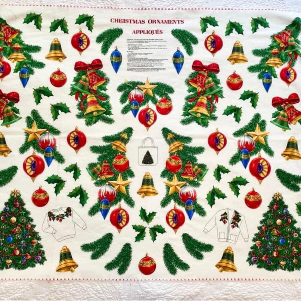Appliqué - Christmas Ornaments Panel - Vintage - 
No stains, rips or tears. EVC
